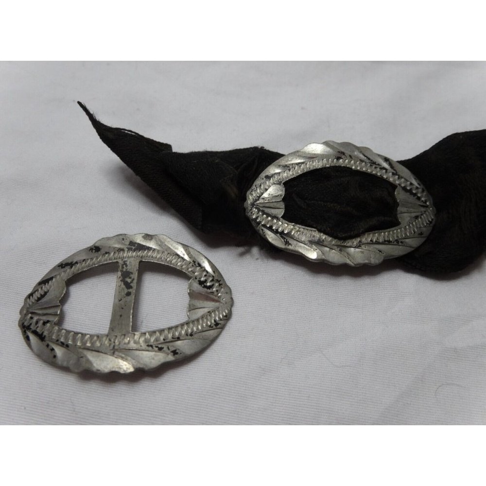 Antique 19th Century Flat Cut Steel design Shoe Buckle 1 1/2" x 1 1/16" Pair